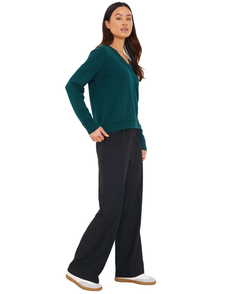 Wispr Double Welt V Neck Dark Forest
