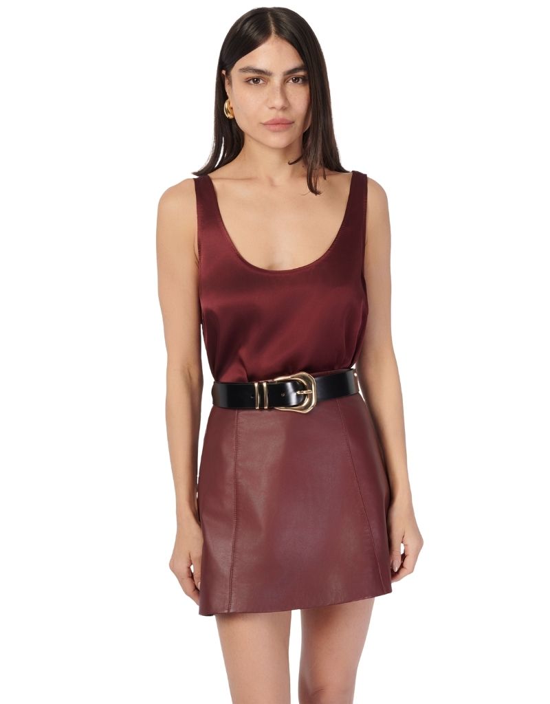 Cillian Genuine Leather Mini Skirt Syrah