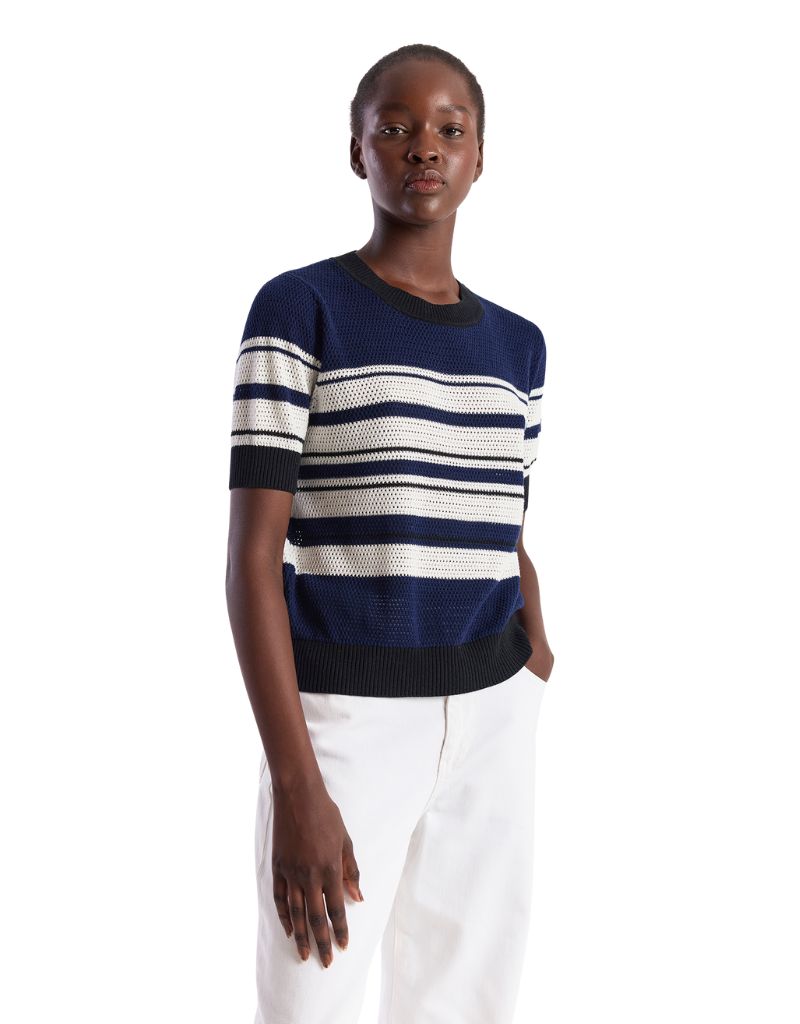 Wispr Texture Stripe Tee Navy Ivory Black
