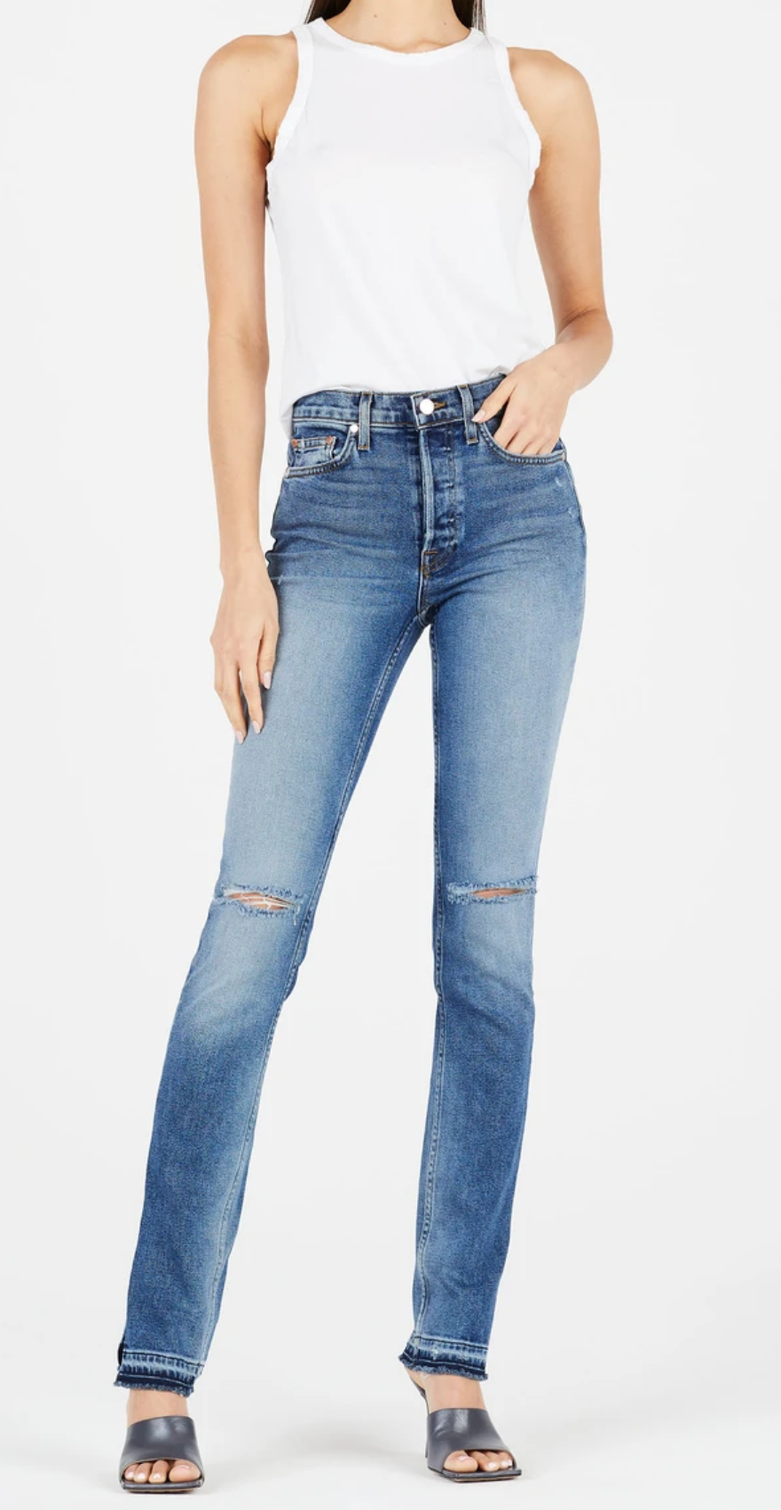 Cotton Citizen Standard Tank White in denim with full body