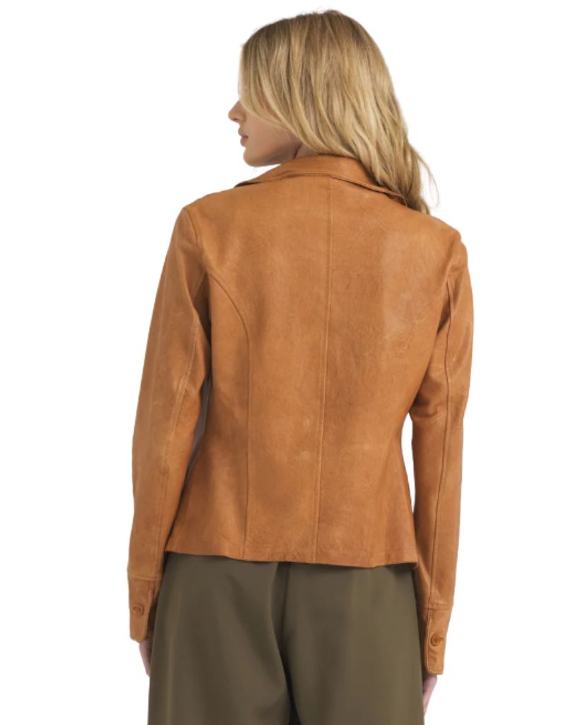 Amelia Wrinkled Leather Blazer Au Lait