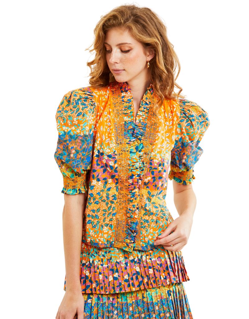 Zuri Top Short Sleeve Samira Print Orange