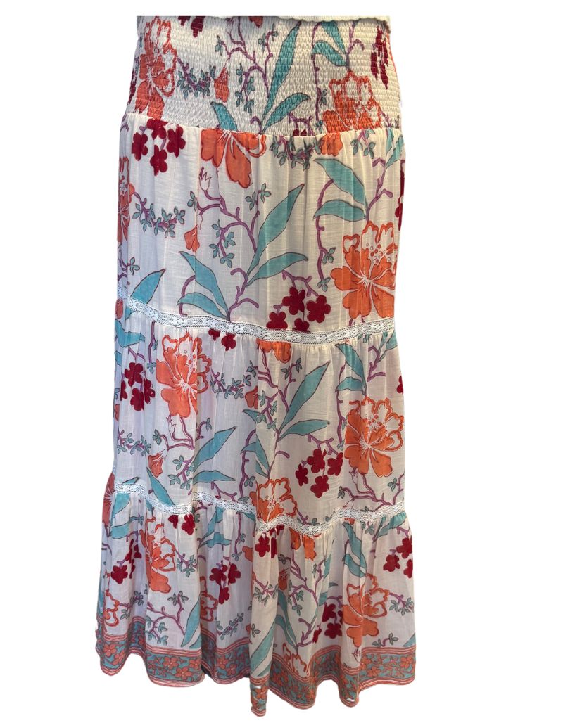 Mandy Maxi Skirt Orange Turquise floral 4