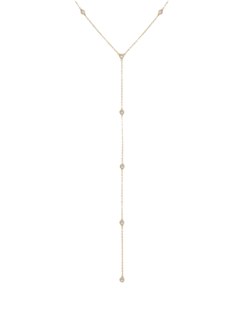N78043-GLD-5067 Colored CZ Bezel Station Lariat Necklace Gold