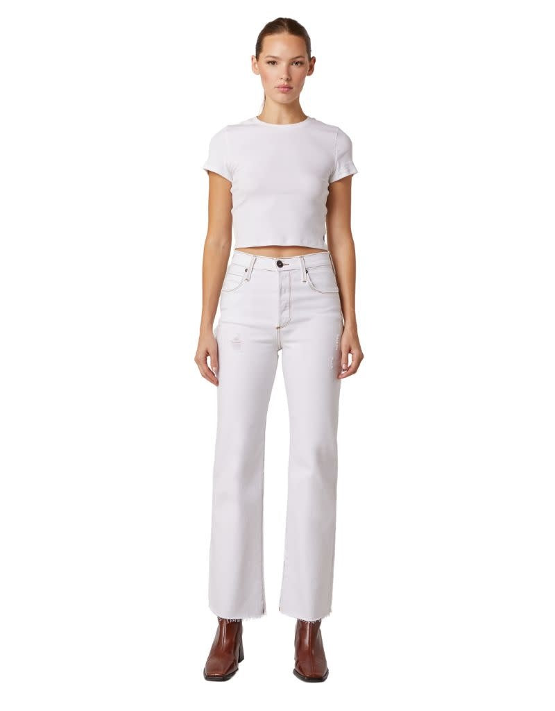 Conrad Super High Rise Ankle Straight Leg Raw Hem White