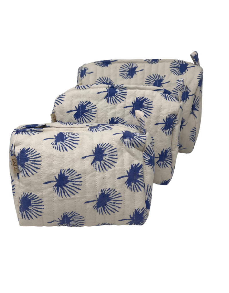 3 Piece Cosmetics Bag Blue and White Print 4