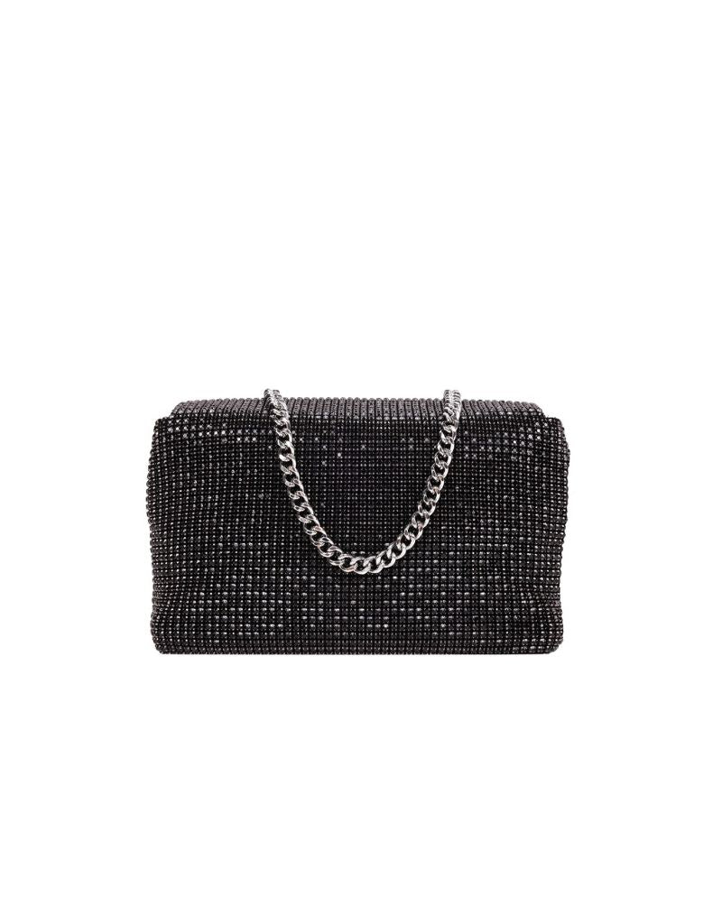 Rhinestone Flap Bag with Chain Strap SRB-E3996 Black