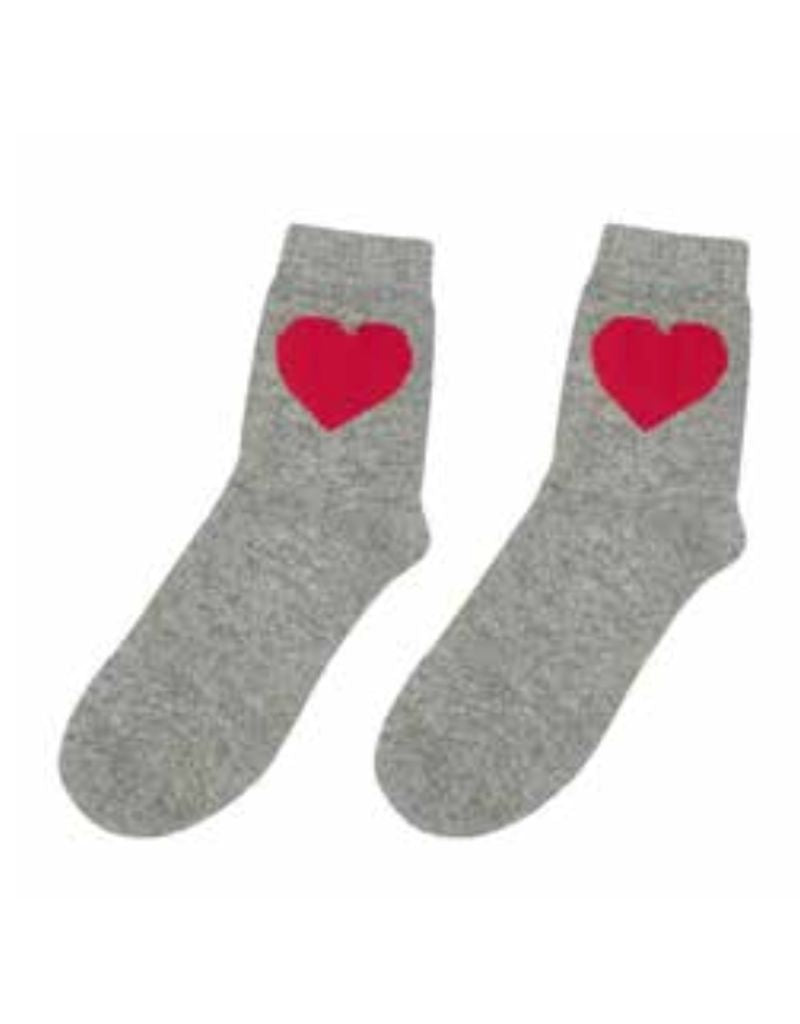 Heart Socks Mid Grey Red