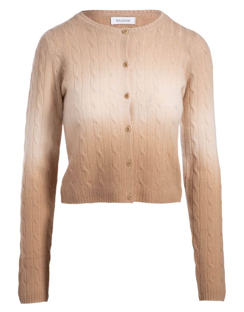 Naadam Luxe Cashmere Dip Dye Cardigan in Tan Combo