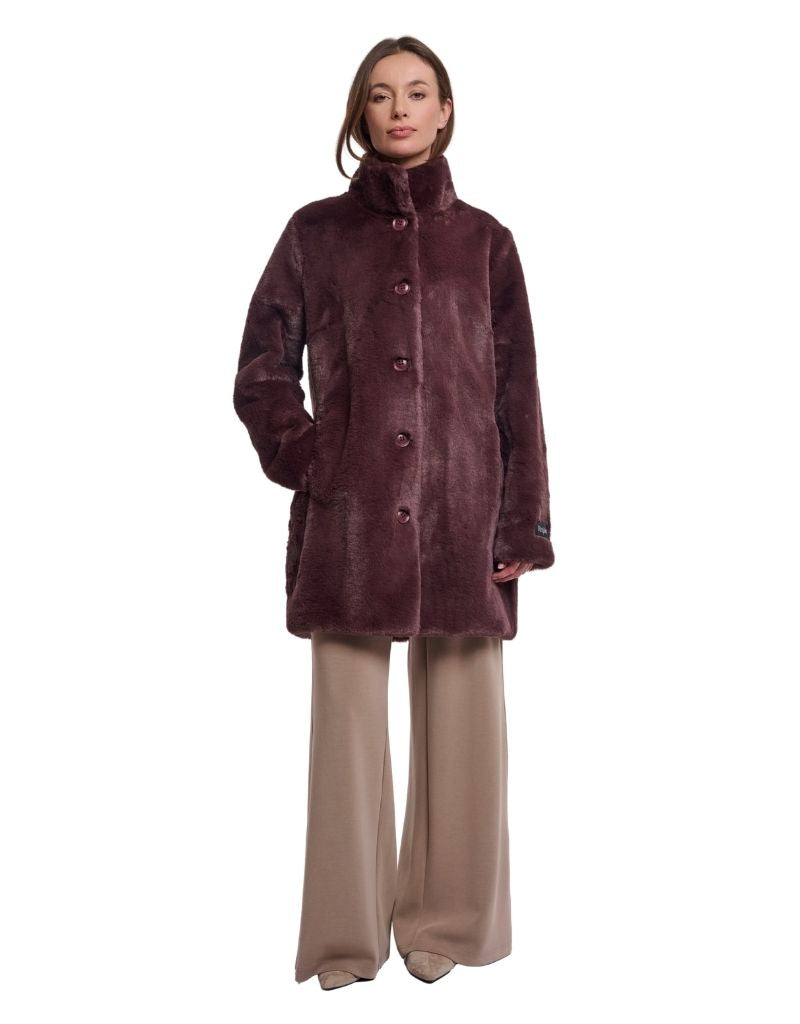 Nonna Single Breasted Faux Fur Coat Coffee Roast F26