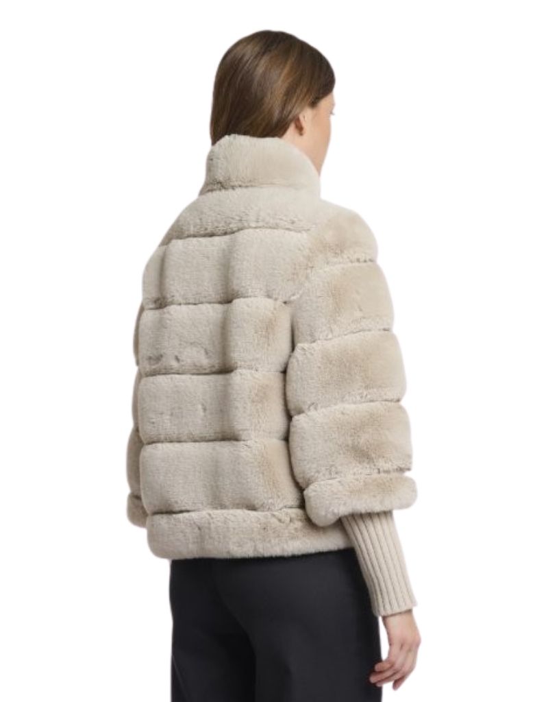 Feline Faux Fur Jacket with Knitted Sleeves Birch