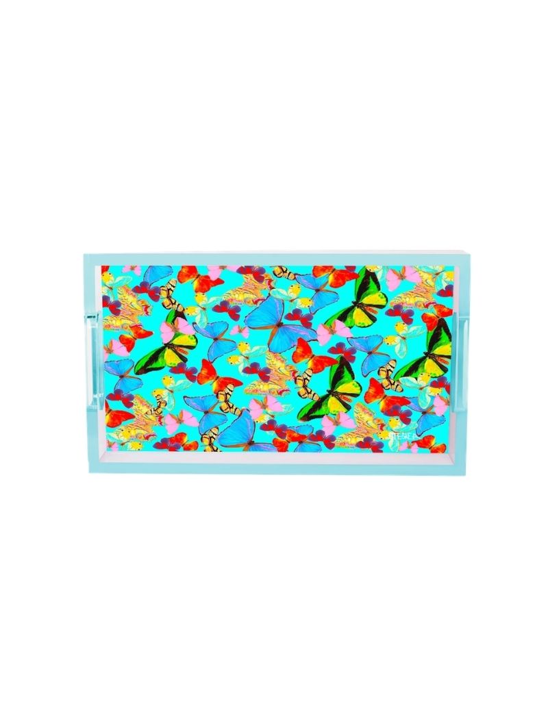 Echoes of Tiffany Blue Acrylic Small Rectangle Tray