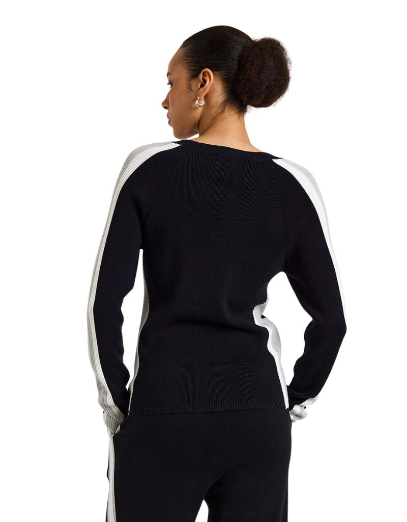 Wispr Valerie Stripe Slim Crew Black Dove Ivory