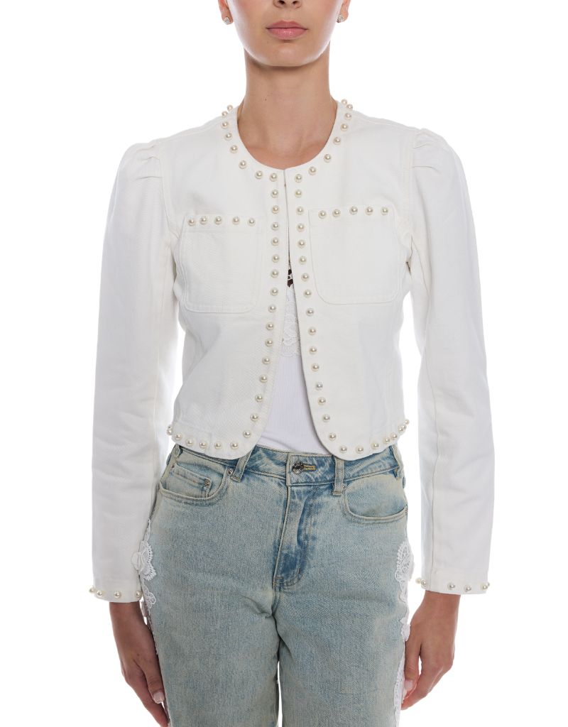 Emilie Pearl Denim Jacket Chalk