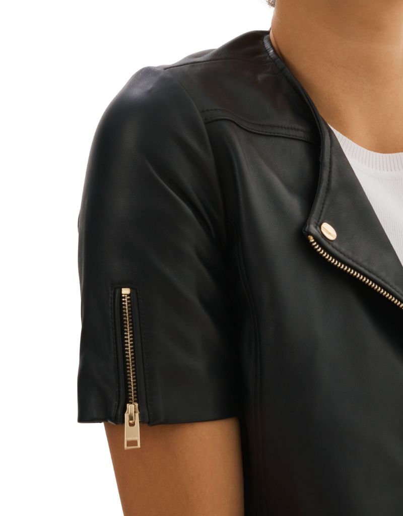 Kirsi 21 Leather Crop Jacket Black Gold Hardware