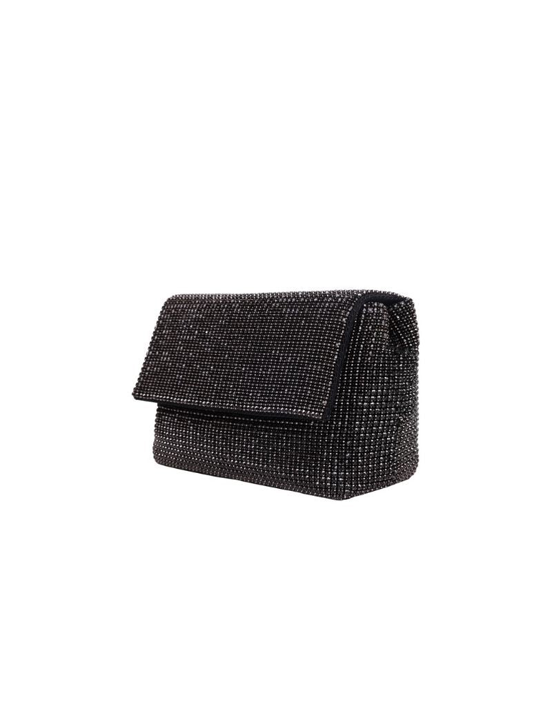Rhinestone Flap Bag with Chain Strap SRB-E3996 Black