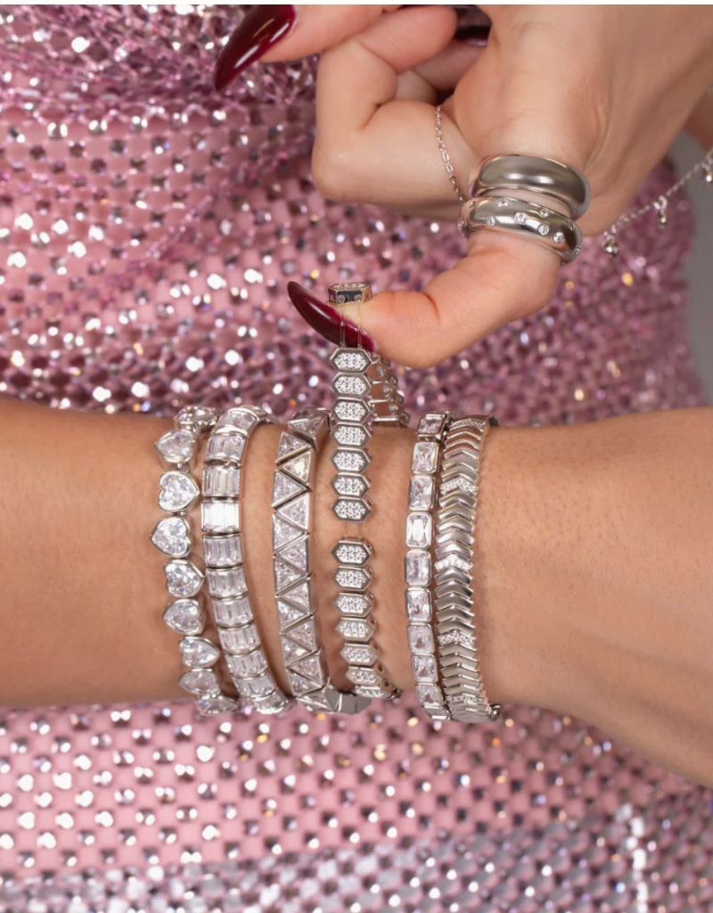Ice Baguette Stretchy Bracelet Silver