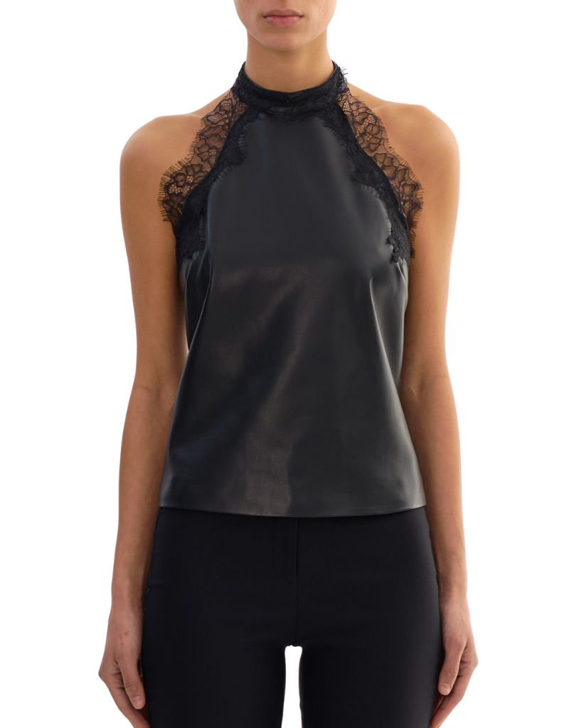 Ginny Laced Faux Leather Top Black