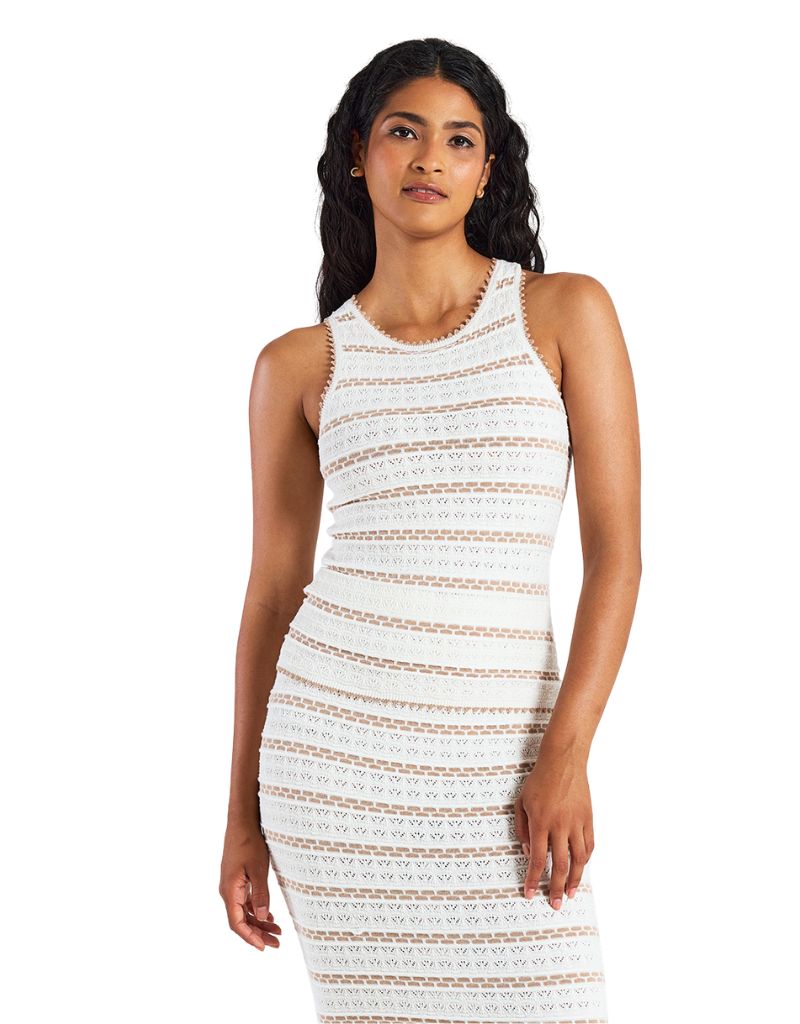 Wispr Breton Stitch Vest Light Brown Striped