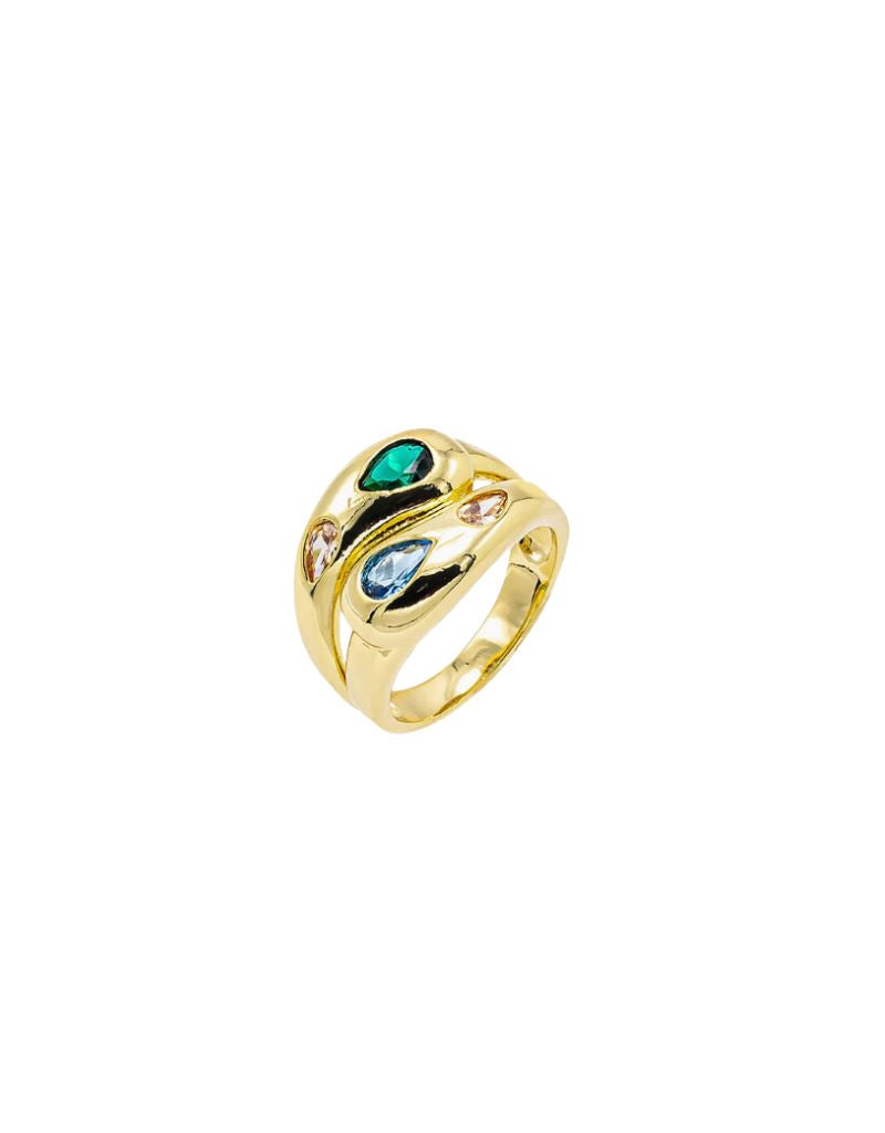 R93055-BRGLD Colored Scattered Teardrop Dome Ring Gold Size 7
