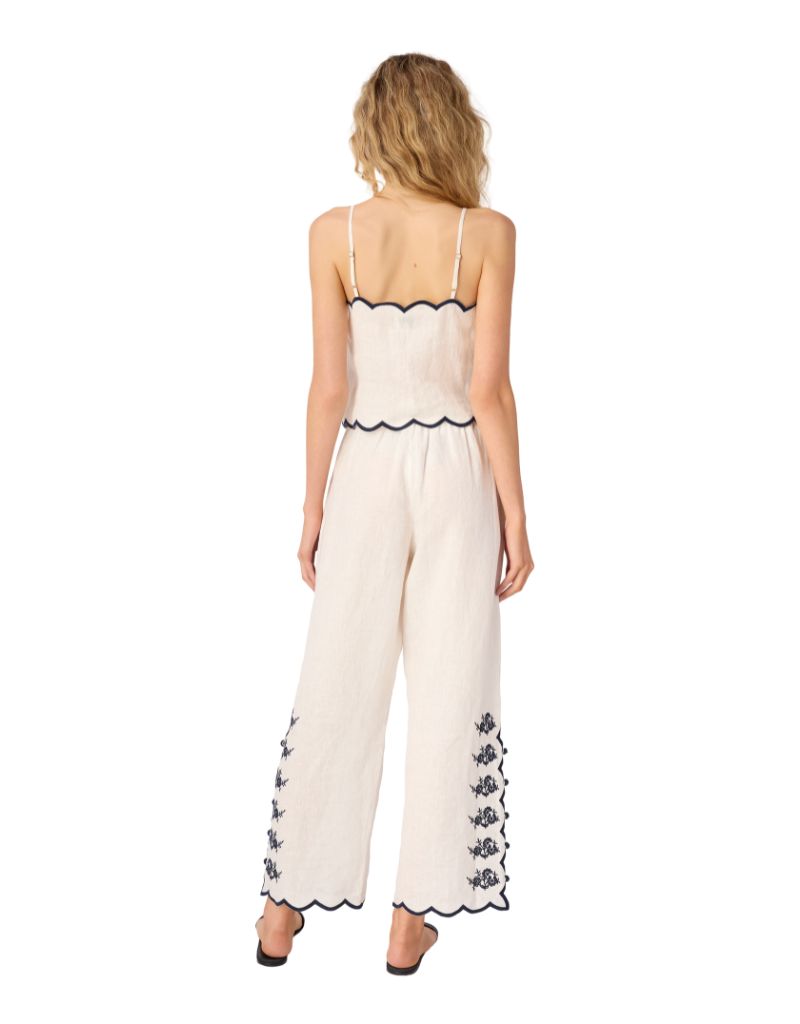 Madrid Embroidered Linen Pant Macadamia