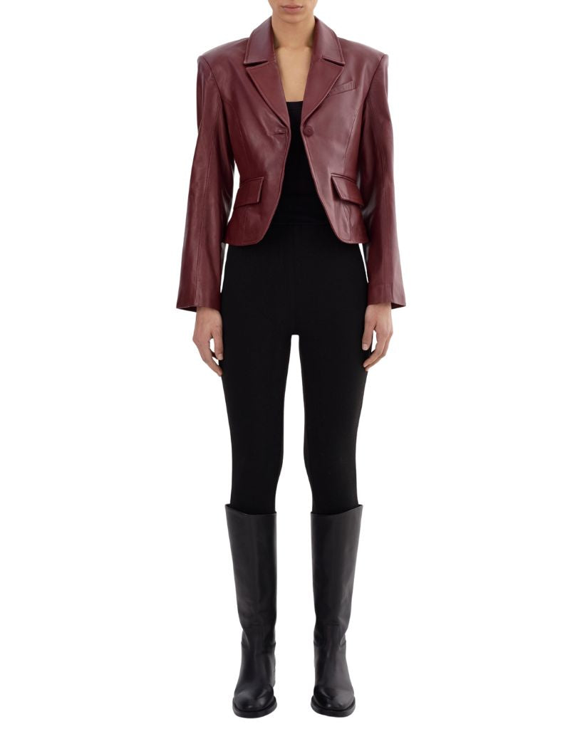 Valentina Burgundy Leather Blazer