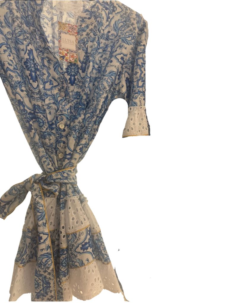 Luisa Positano Dress Fame Short Dress in Ravello Blue close up view
