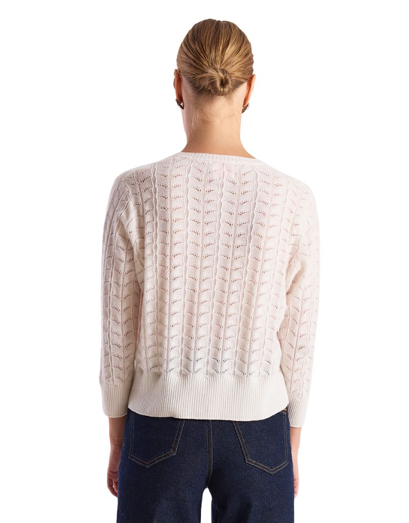 Shell Pointelle Cardi Organic White