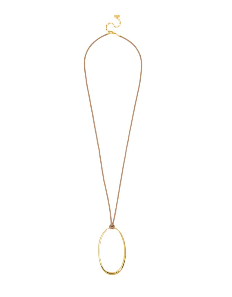 N2922 Gold Adjustable Ellipsis Pendant Leather Long Necklace