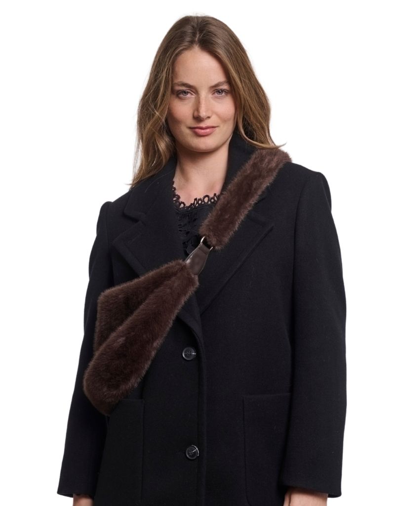Nayla Faux Fur Crossbody Bag Coffee Roast F26