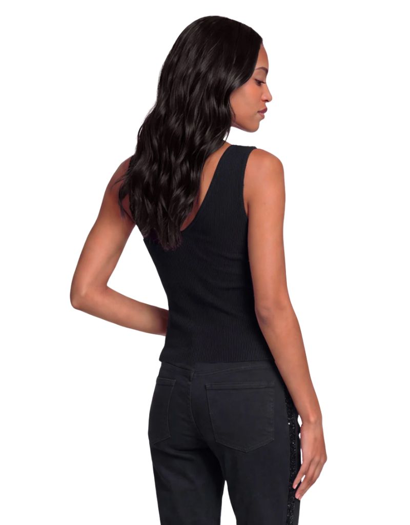 Susan Rib Combo Beaded Sequin Top Black