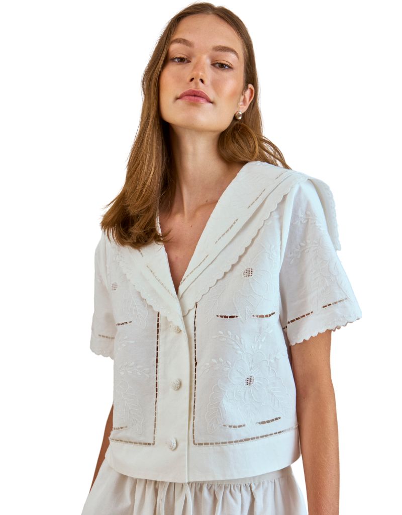 Birdie Shirt White Embroidery