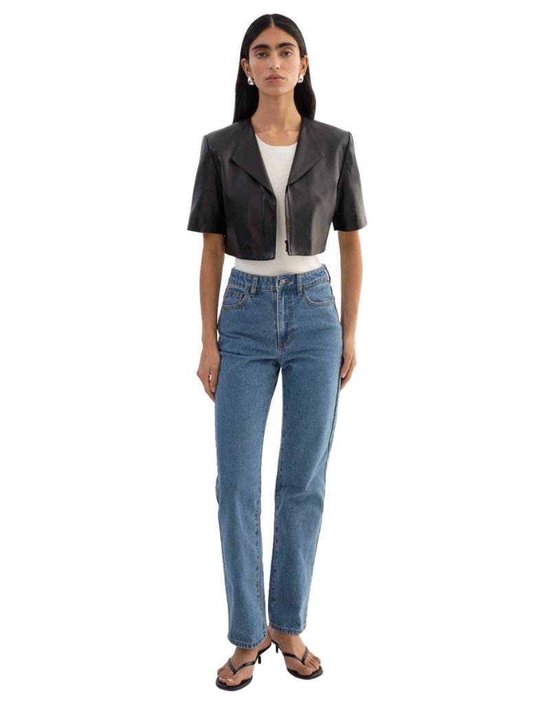 Aviana Collarless Leather Jacket Black