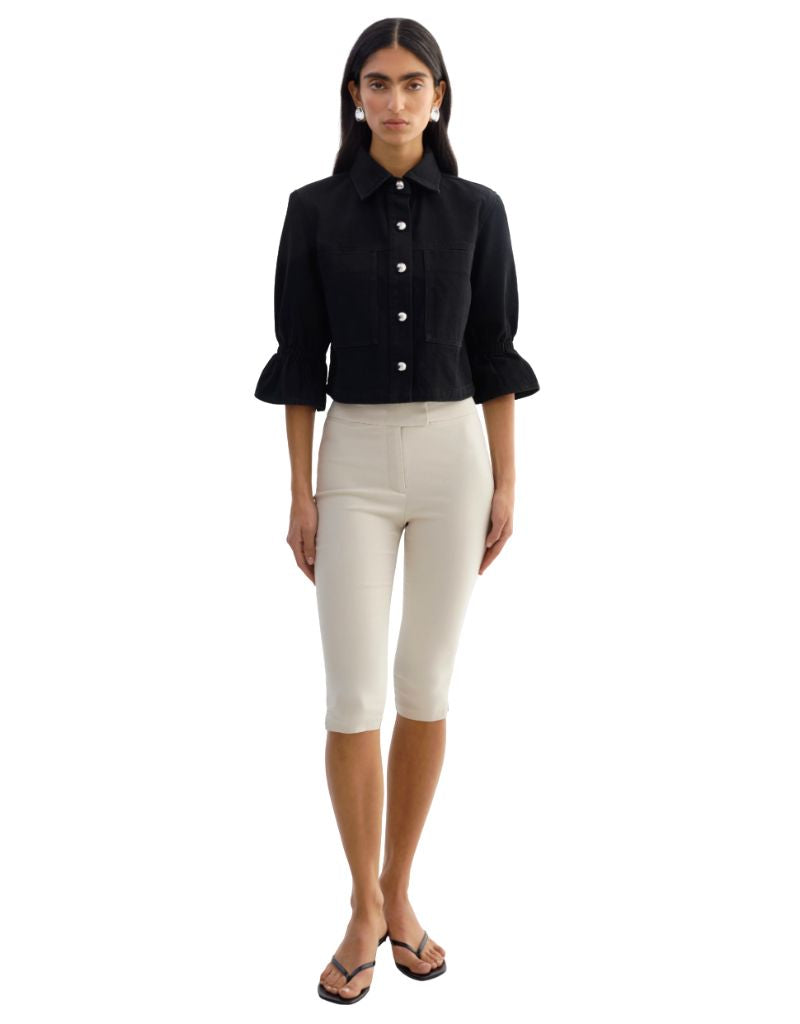 Carolina D Ruffle Sleeve Denim Jacket Black