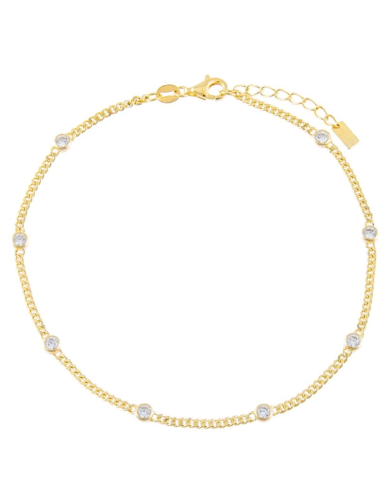 A22102GLD-644 CZ Bezel Cuban Chain Anklet Gold