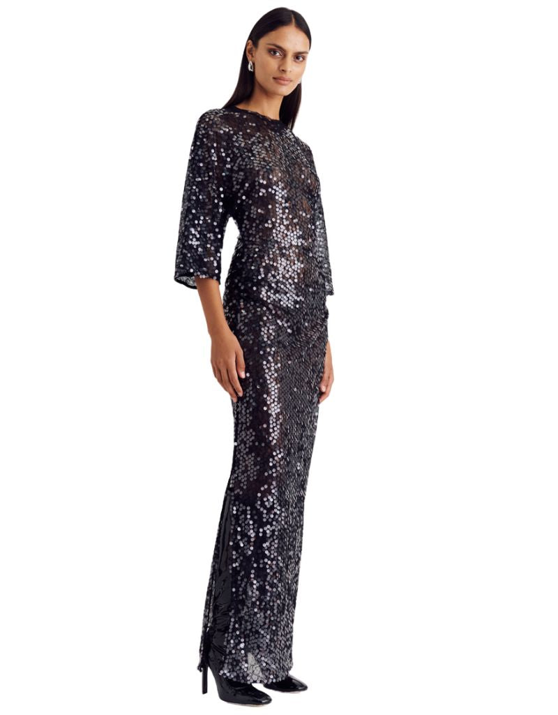 Ava Lace Sequin Cape Sleeve Maxi Black