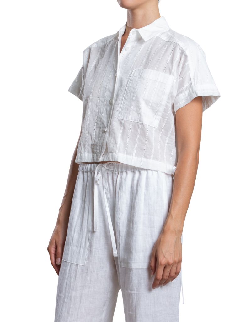 Zoey Shirt in Cotton Embroidery White