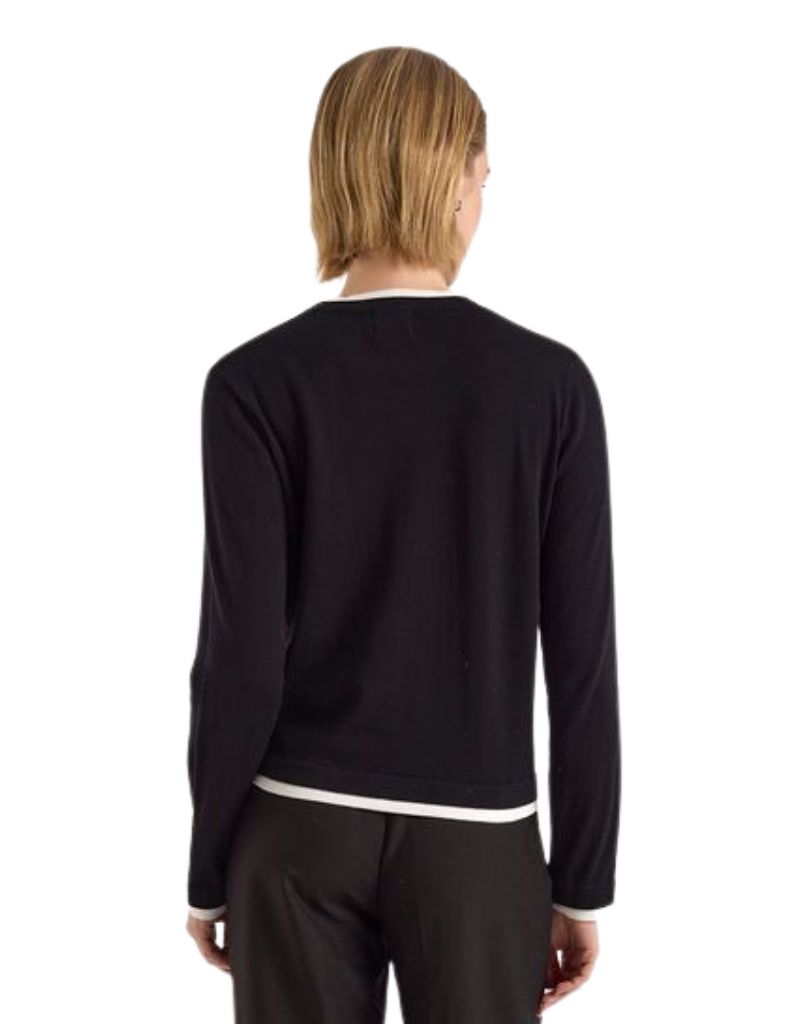 Wispr Double Contrast Trim Crew Black Ivory