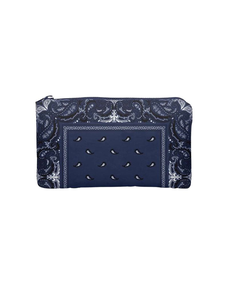 Mini Zipper Pouch Shimmer Navy Bandana Print