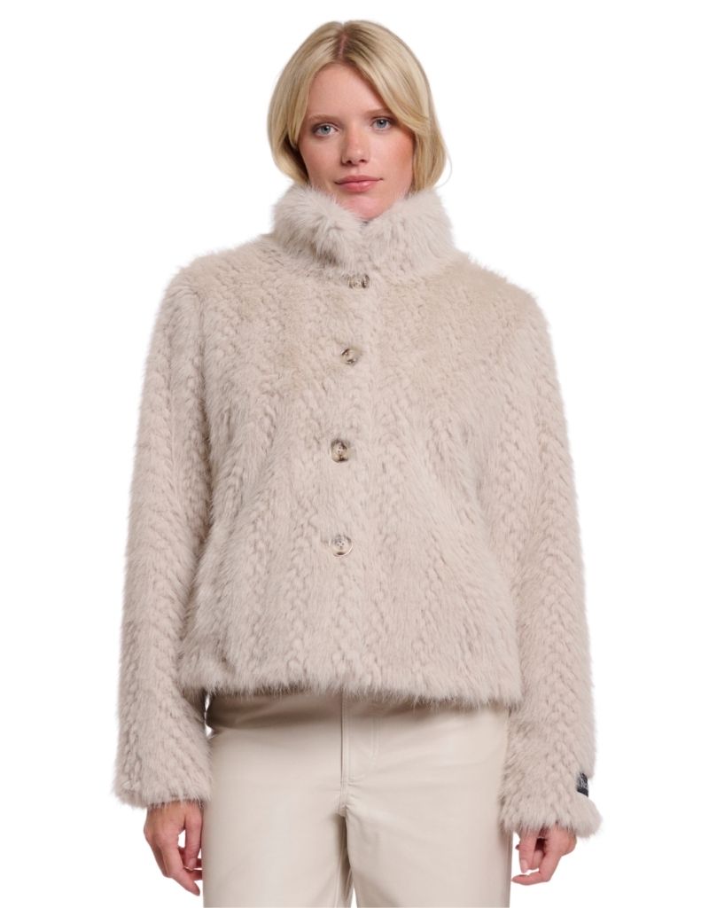 Vie Single Breasted Faux Fur Jacket Birch Dessin F26
