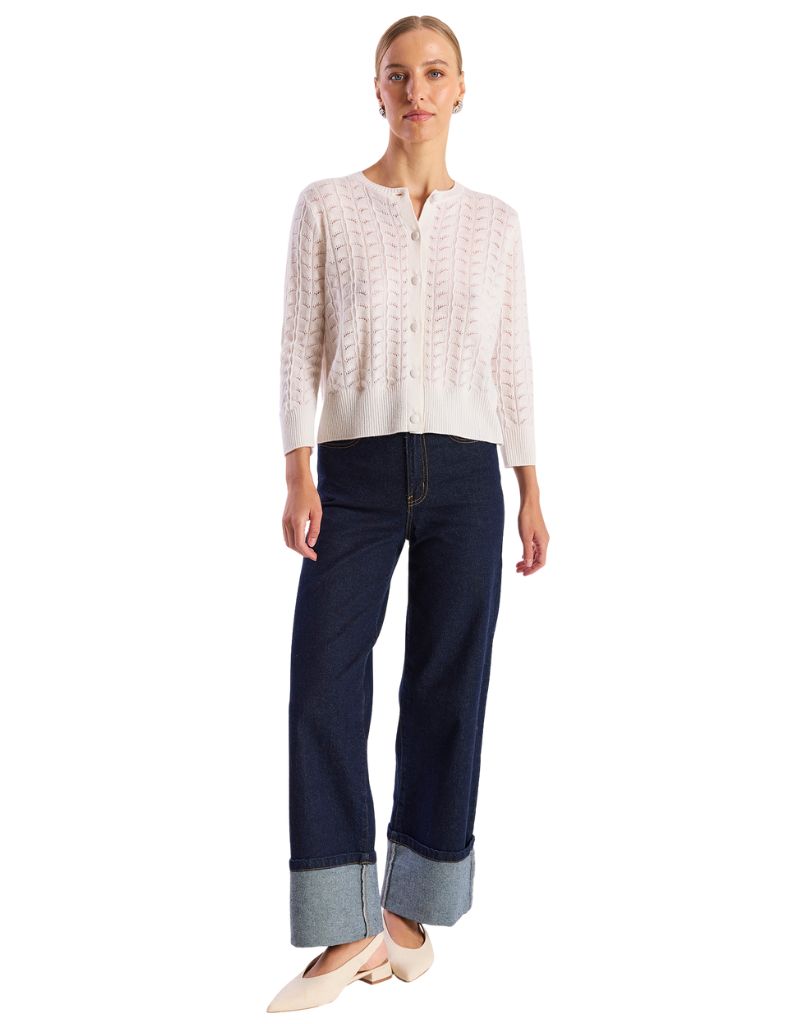 Shell Pointelle Cardi Organic White