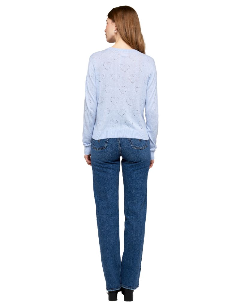 Wispr Pointelle Heart Crew Frost Blue