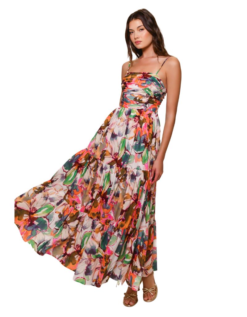 Bethy Dress Blush Messy Rainbow Watercolor Floral