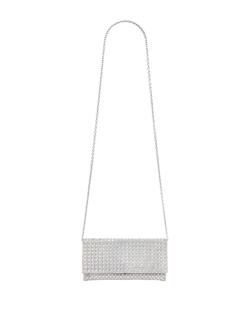 Gemstone Flap Clutch with Detachable Chain Strap SRB-E4081 Silver