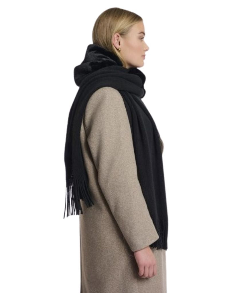 Vlien Knitted Scarf with Faux Fur Detail Black