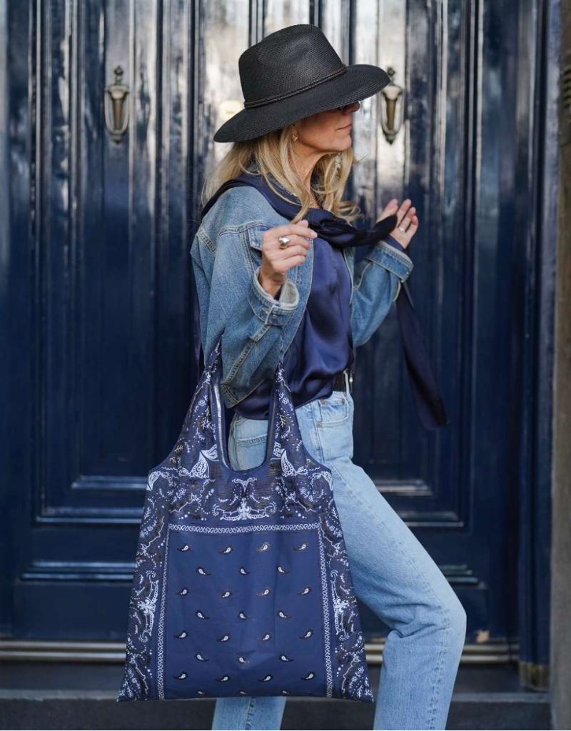 Carryall Tote Bag Navy Bandana Print