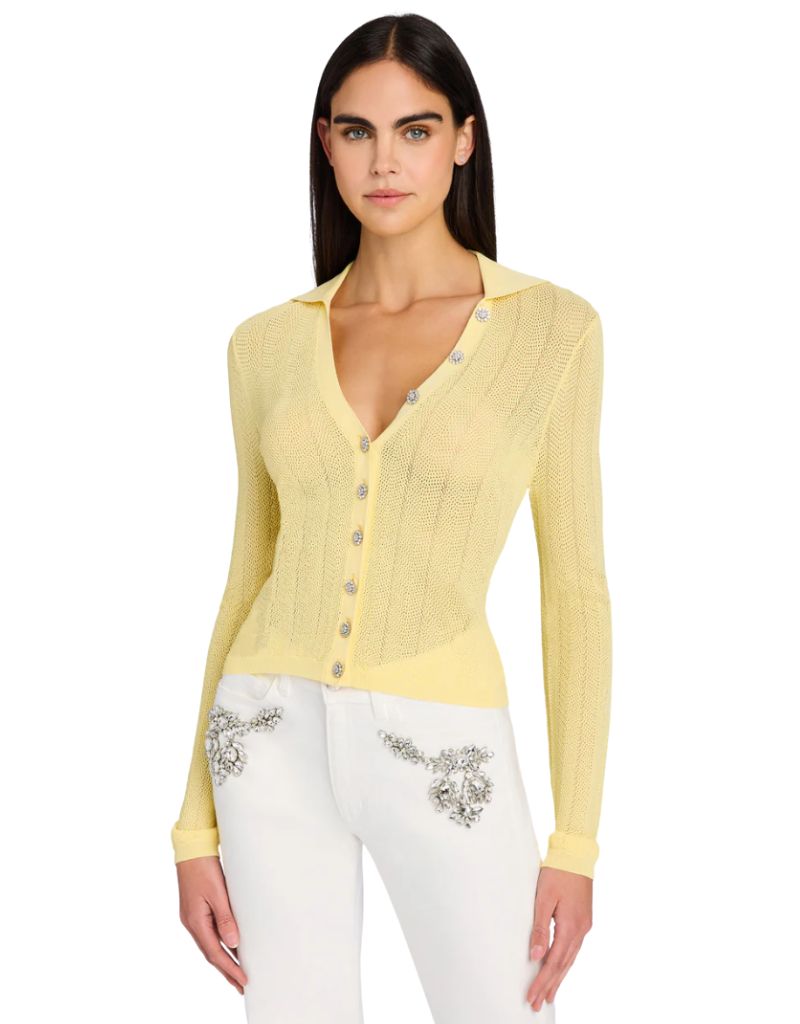 Megan Pointelle Cardigan Pale Yellow