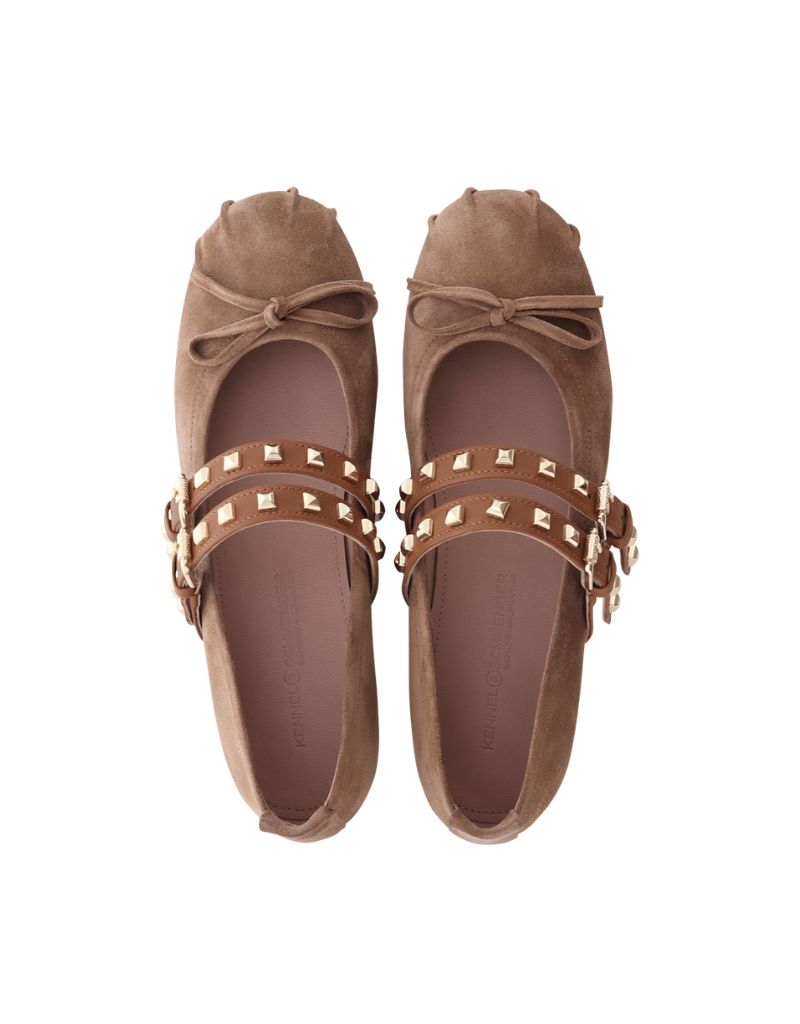 Lola Suede Ballerina Flat Gold-Brown/Cognac/Gold