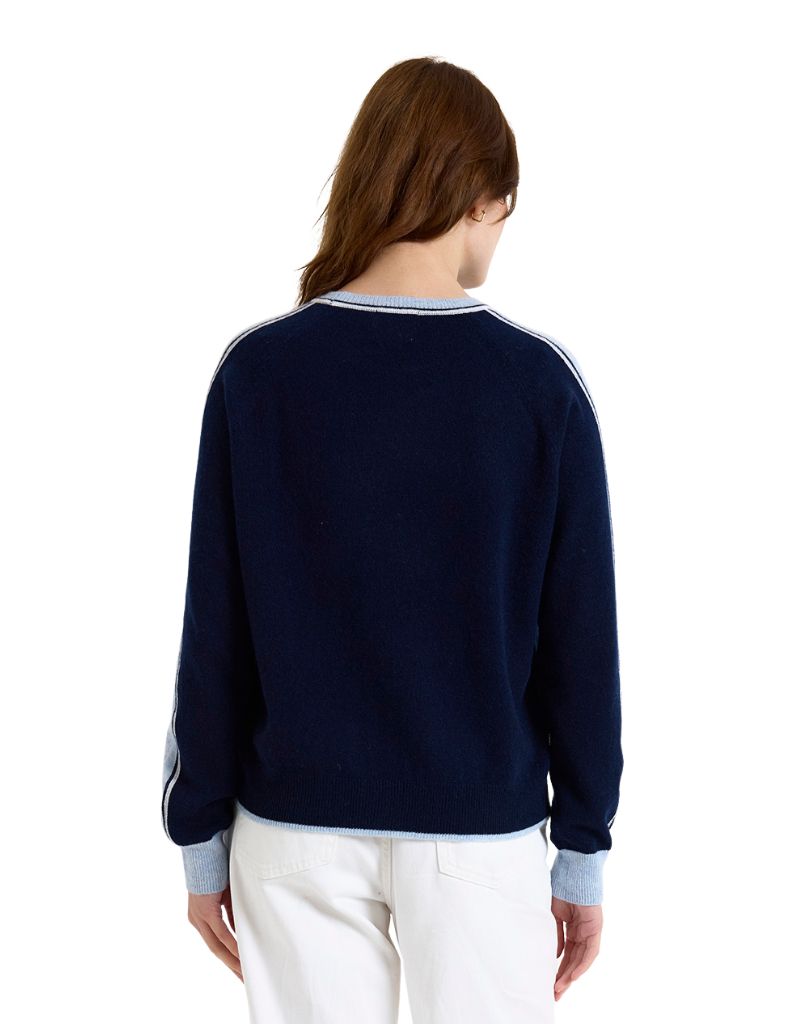 Striped Sleeve Mini Sweat Navy Organic White
