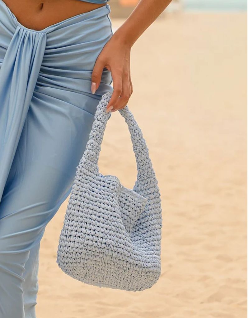 Karina Hobo Straw Tote Light Blue